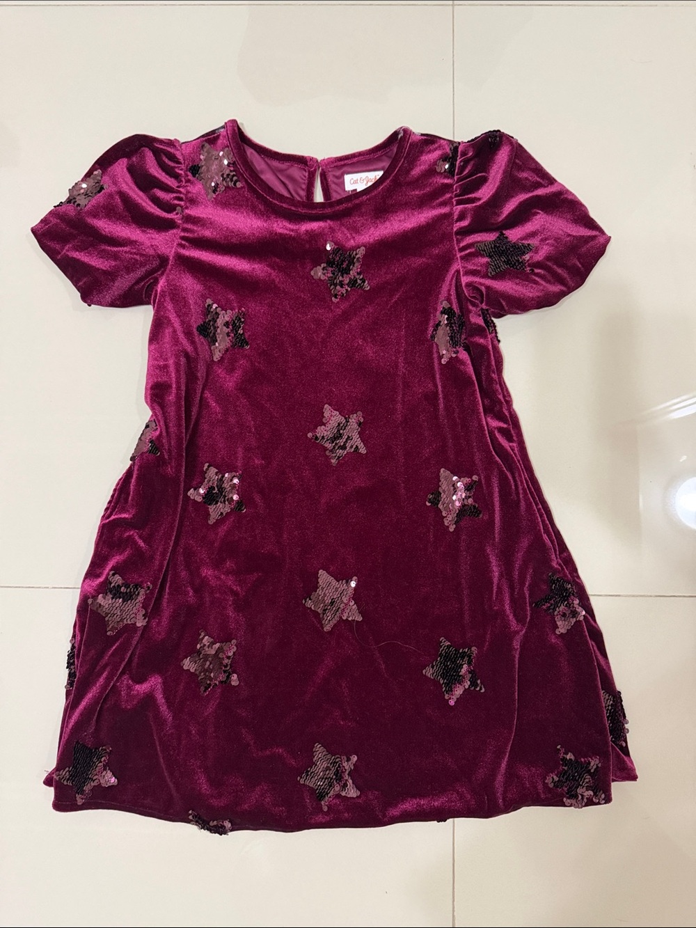 Cat & Jack Girls' Burgundy Velvet Sequin Star Dress